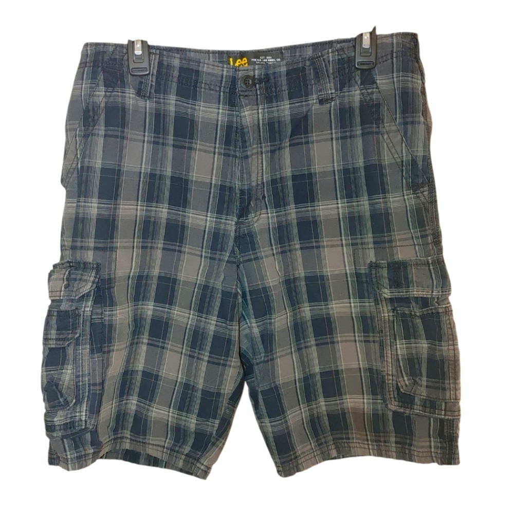 Men's Lee Gray and Blue Cargo Shorts Casual Style, Size 34